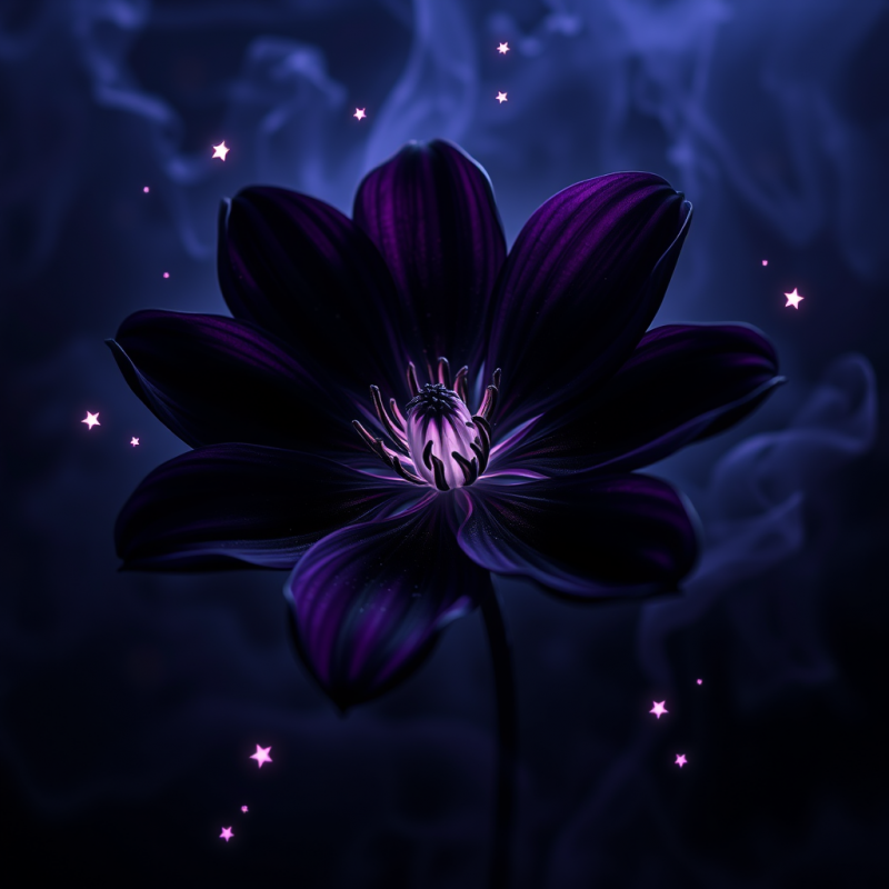 Purple Night Bloom with Glowing Stars