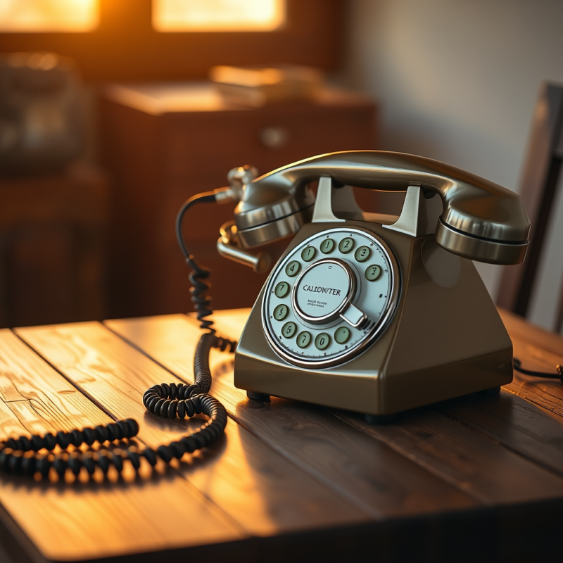 Retro Rotary Telephone on Wooden Table Communication