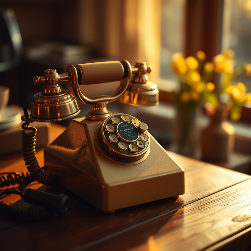 Retro Rotary Telephone on Wooden Table Communication