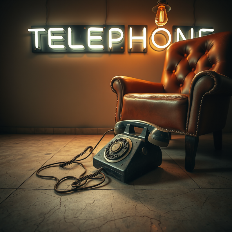 Retro Rotary Telephone Rests on Cracked Concrete