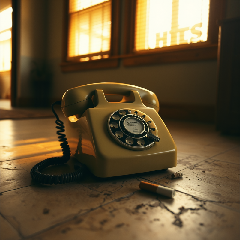 Retro Yellow Rotary Phone Rests on a Cracked Tiled