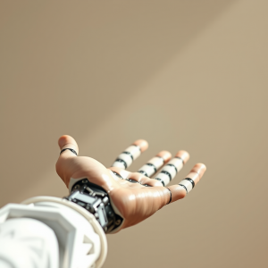 Robot Hand Touching Human Hand Ai Technology Concept