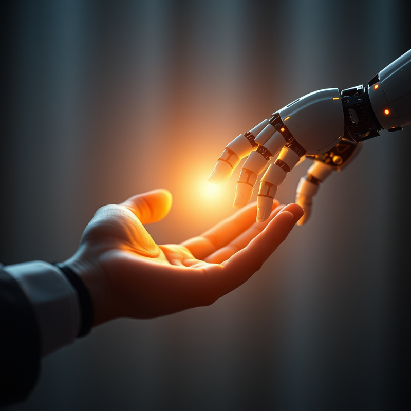 Robot Hand Touching Human Hand Ai Technology Concept