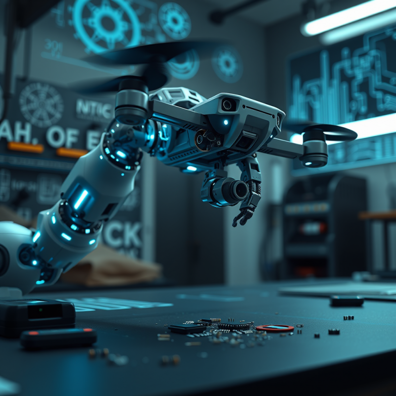 Robotic Arm Assembles a Drone in a High-tech Lab