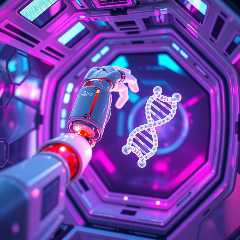 Robotic Arm Delicately Holds a Glowing Dna Helix