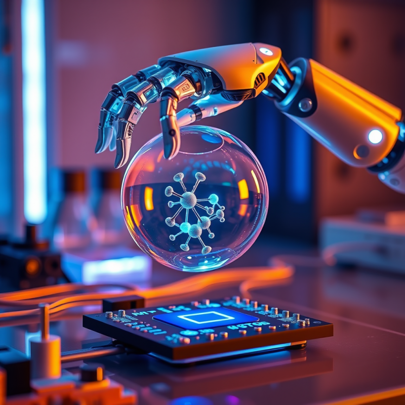 Robotic Arm Delicately Holds a Glowing Molecular