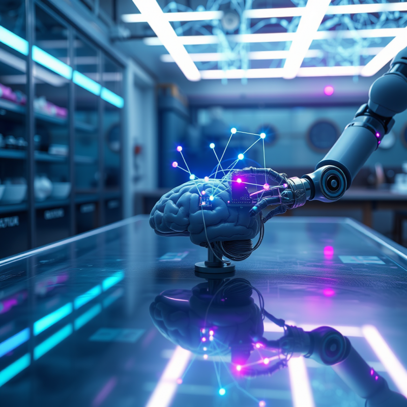 Robotic Arm Interfaces with a Glowing Brain Model in