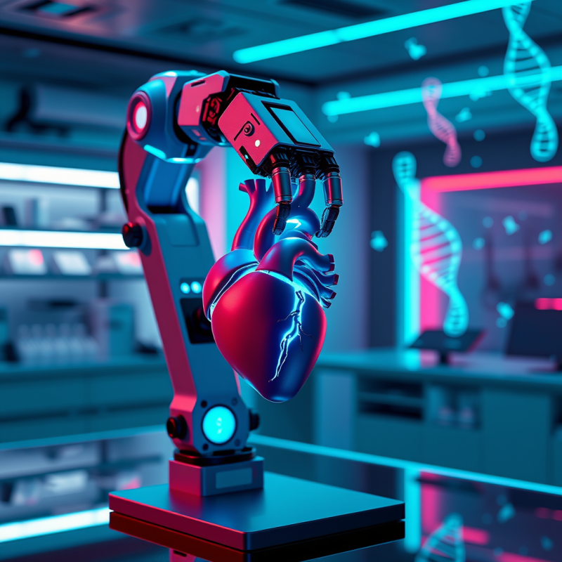 Robotic Arm with Glowing Blue Circuitry Delicately Asse...