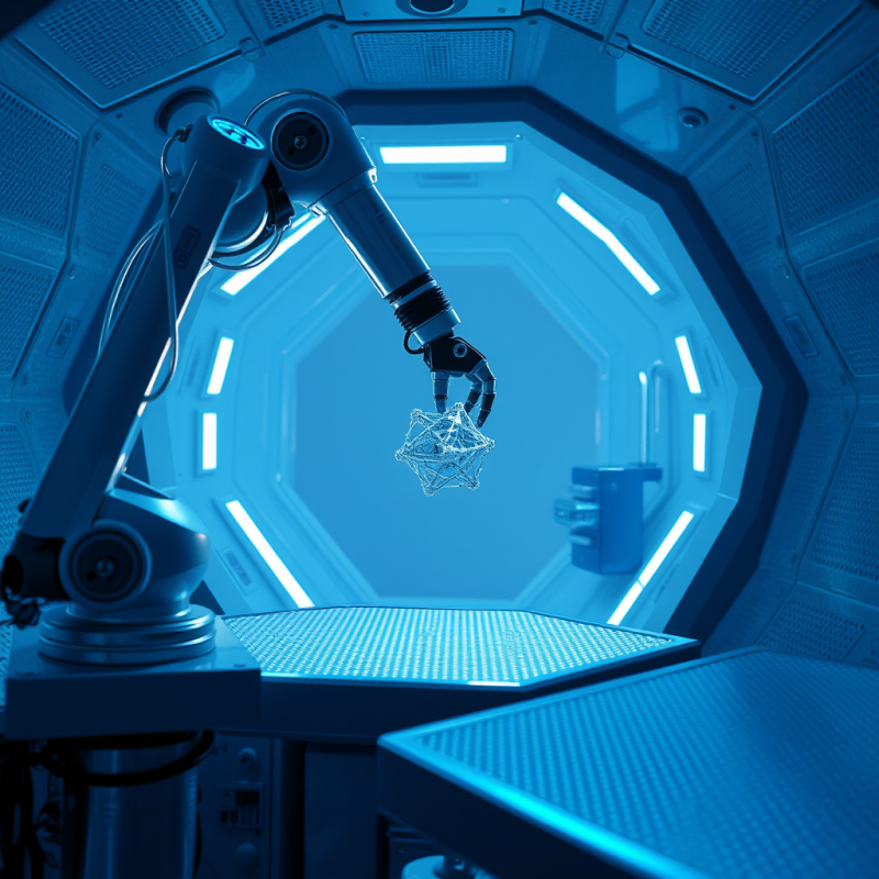 Robotic Arm with Glowing Blue Joints Delicately Assembl...