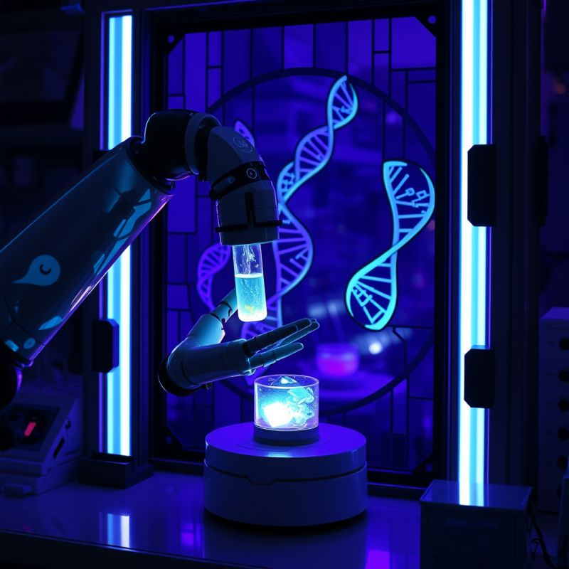 Robotic Arm with Translucent Blue Hydraulic Veins Delic...