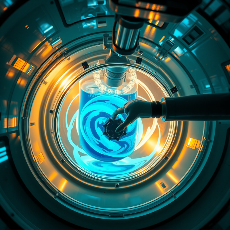 Robotic Hand Carefully Interacts with Swirling Blue