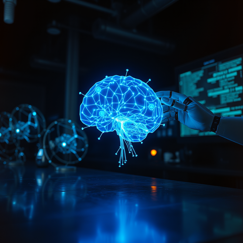 Robotic Hand Gently Holds a Glowing Blue Digital