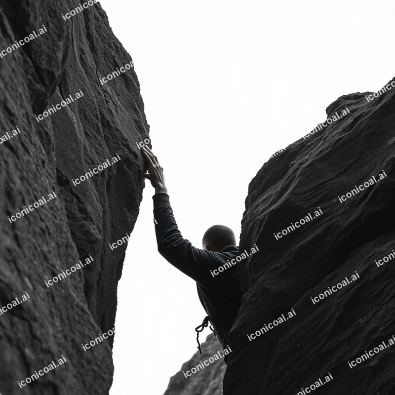 Rock Climbing Person Reaching Next Hold Determination