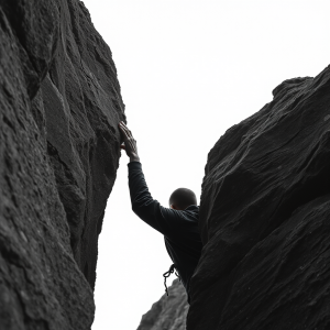 Rock Climbing Person Reaching Next Hold Determination