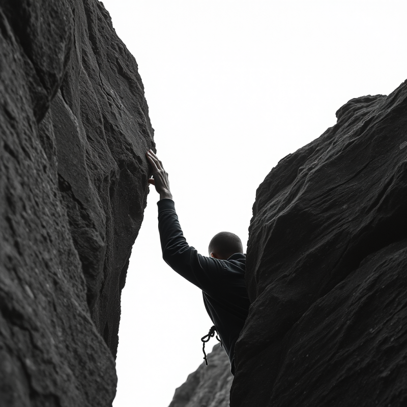 Rock Climbing Person Reaching Next Hold Determination