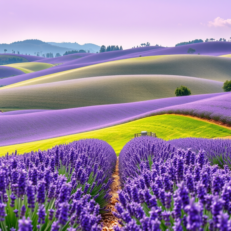 Rolling Hills of Lavender Fields Purple Summer Landscape