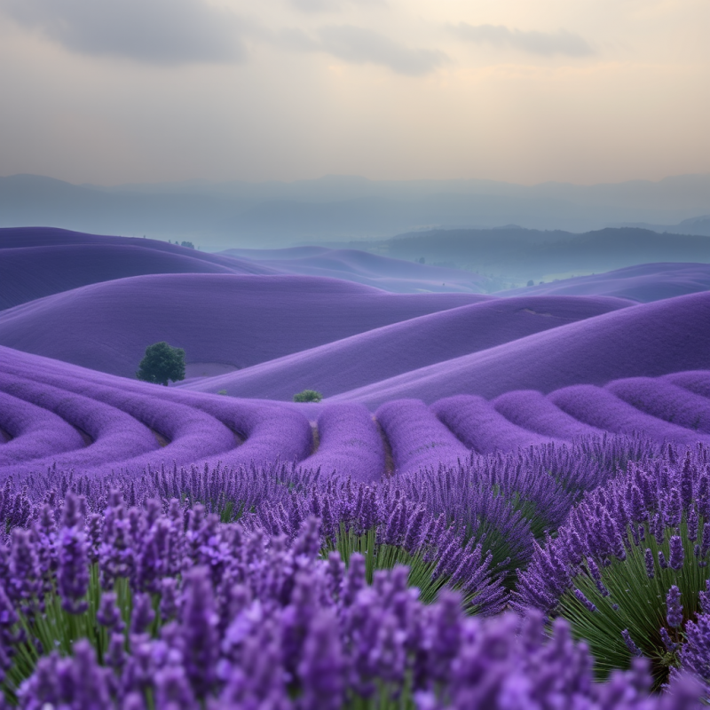 Rolling Hills of Lavender Fields Purple Summer Landscape