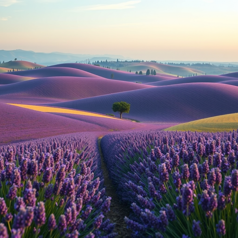 Rolling Hills of Lavender Fields Purple Summer Landscape