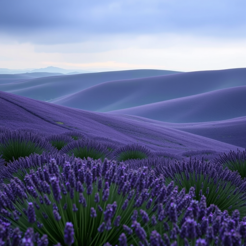 Rolling Hills of Lavender Fields Purple Summer Landscape