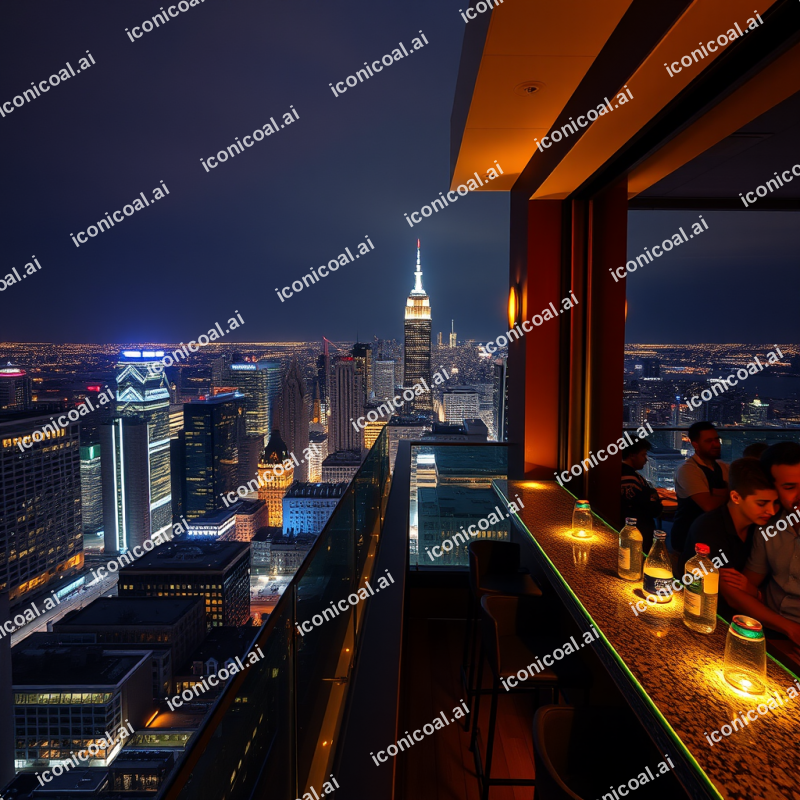 Rooftop Bar City View Evening Travel Nightlife