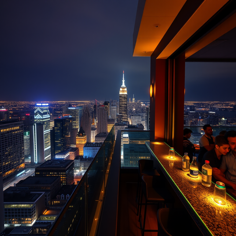 Rooftop Bar City View Evening Travel Nightlife