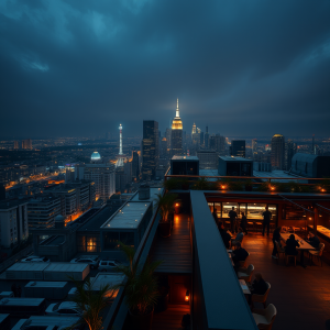 Rooftop Bar City View Evening Travel Nightlife