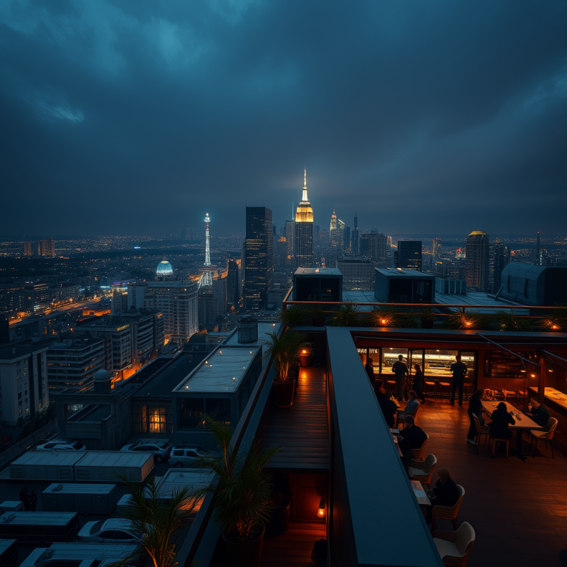 Rooftop Bar City View Evening Travel Nightlife