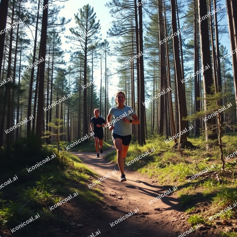 Runner On Trail Through Forest Active Outdoor Lifestyle
