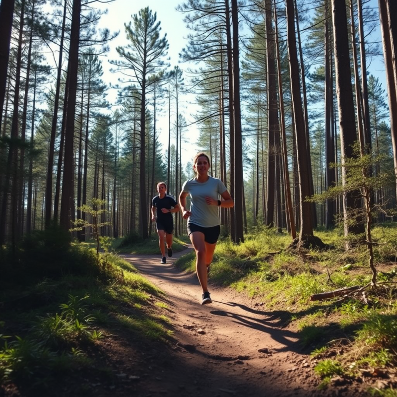 Runner on Trail Through Forest Active Outdoor Lifestyle