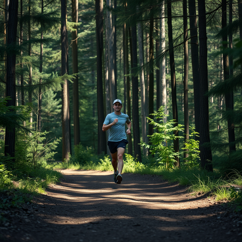 Runner on Trail Through Forest Active Outdoor Lifestyle