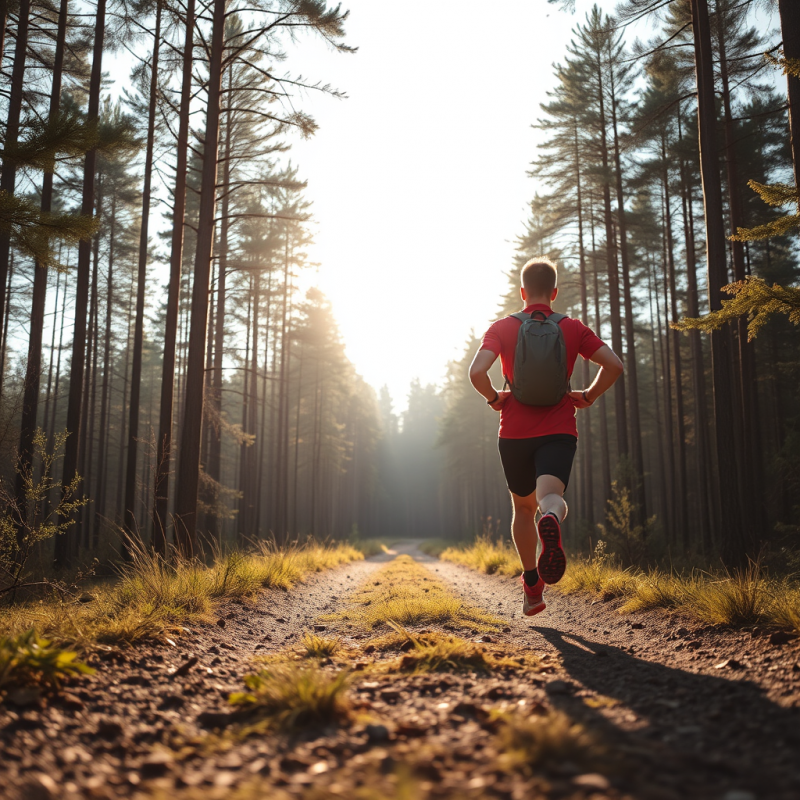 Runner on Trail Through Forest Active Outdoor Lifestyle