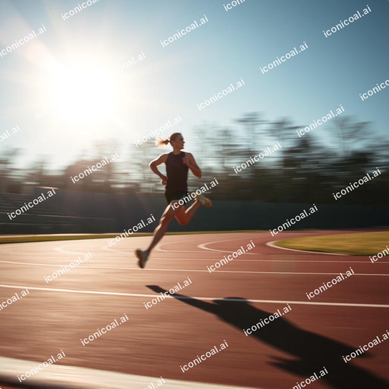 Runner Sprinting On Track With Motion Blur Showing Speed