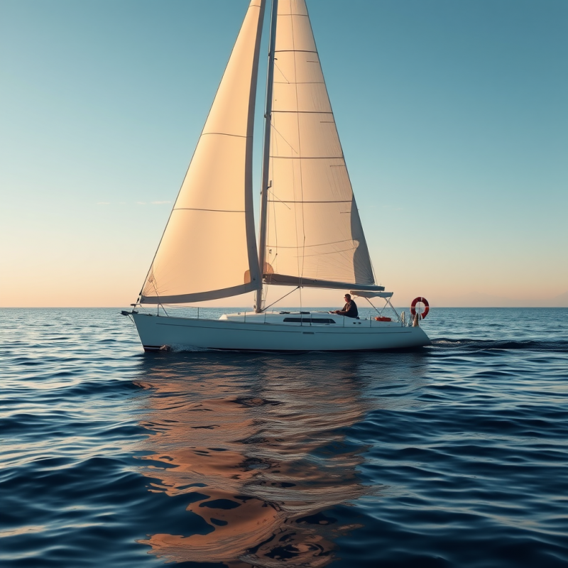 Sailboat on Calm Ocean Water Peaceful Sailing