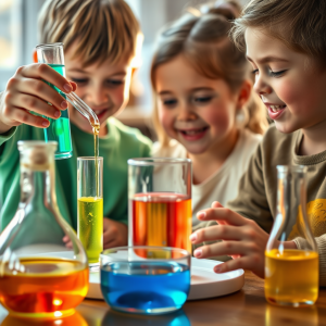Science Experiment With Colorful Liquids Kids Excited Dis...