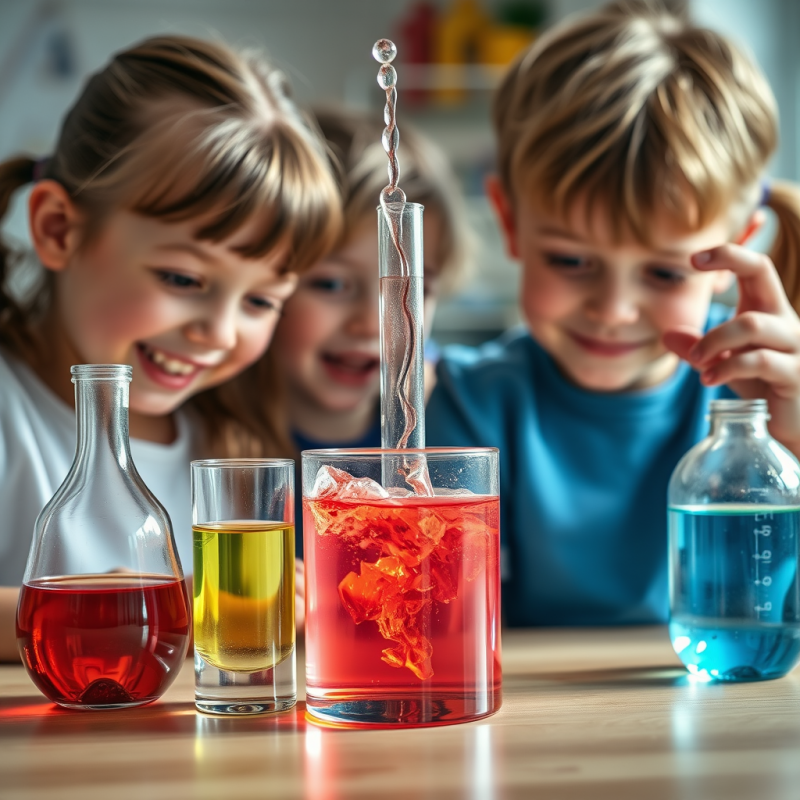 Science Experiment with Colorful Liquids Kids Excited Dis...