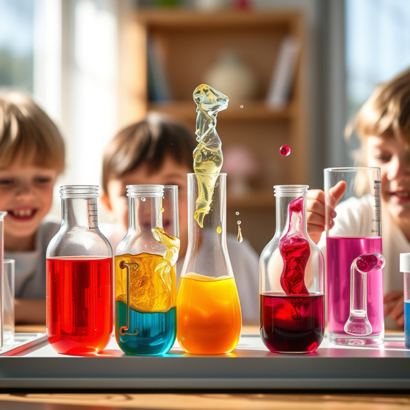 Science Experiment with Colorful Liquids Kids Excited Dis...