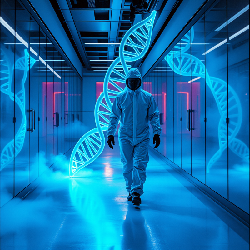 Scientist in a Full Hazmat Suit Walks Down a