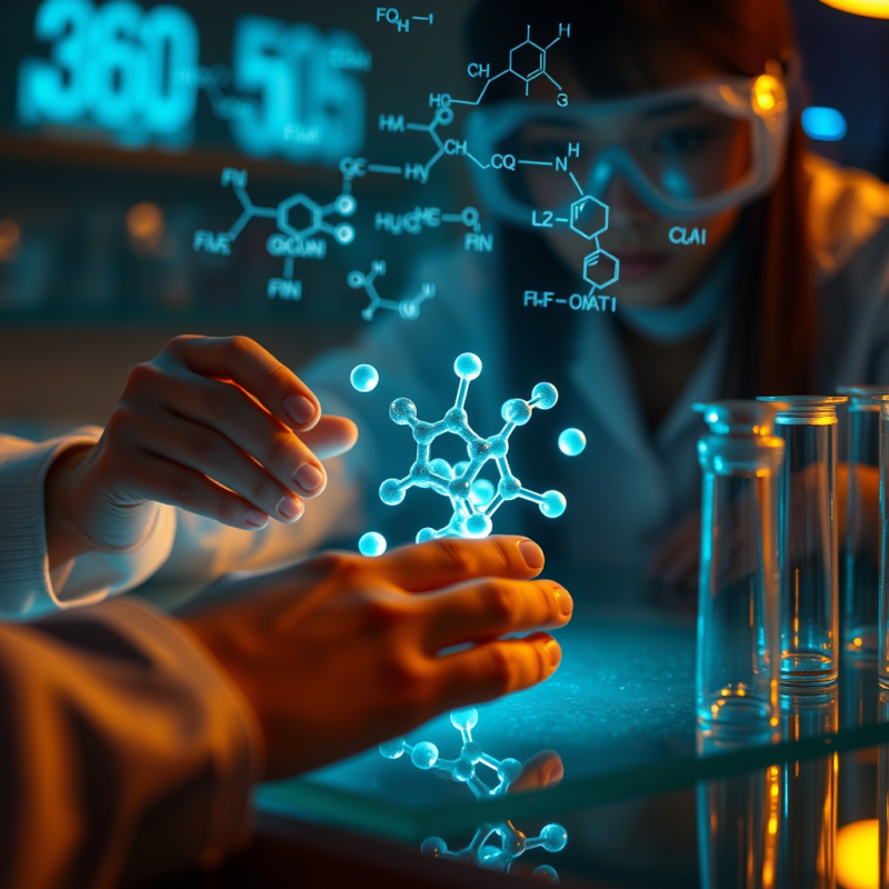 Scientist in a Lab Interacts with Glowing,