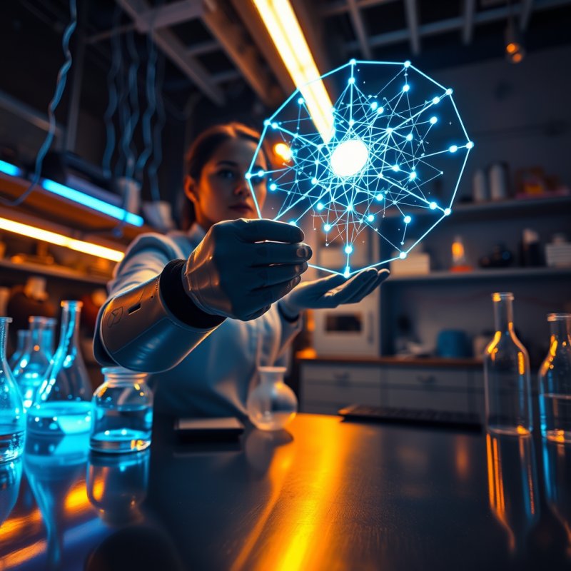 Scientist in a Lab Uses a Robotic Arm to Interact