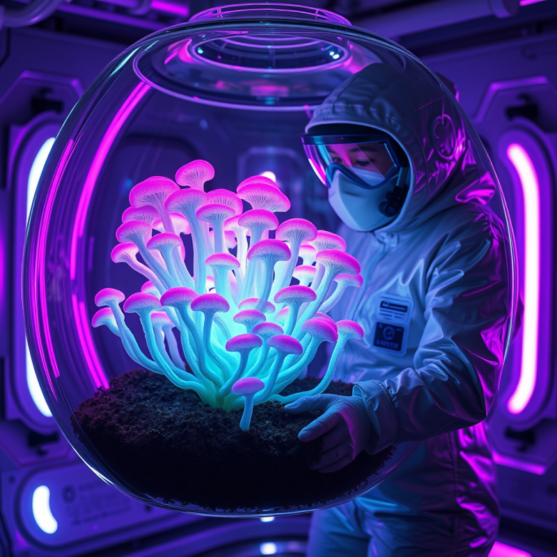 Scientist in a Space Suit Gently Tends to Vibrant,