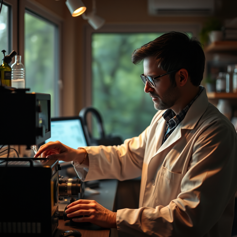 Scientist in Lab Coat Working with Equipment Research