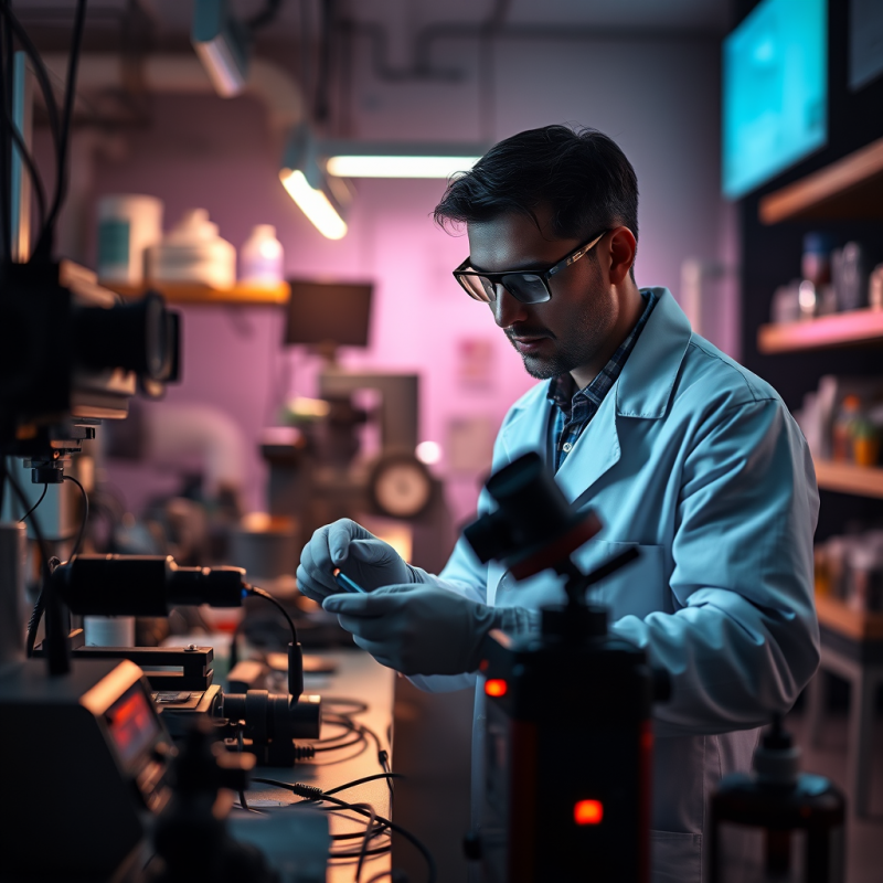 Scientist in Lab Coat Working with Equipment Research