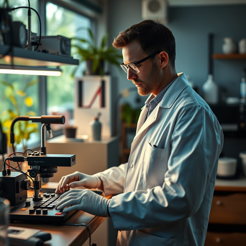 Scientist in Lab Coat Working with Equipment Research