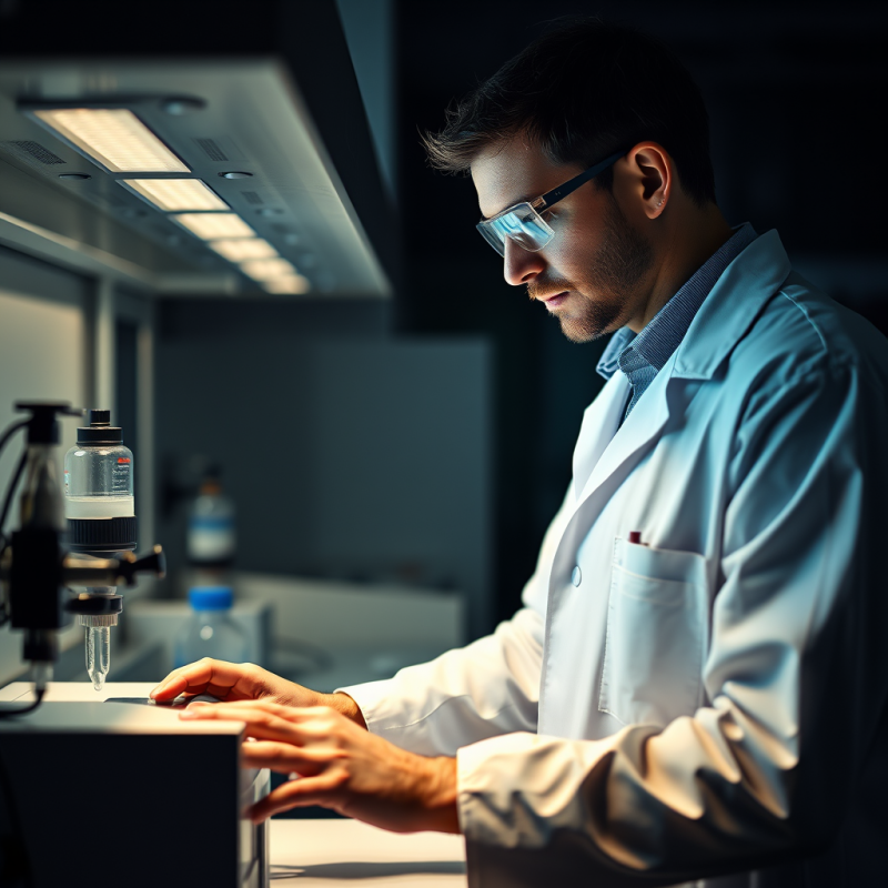 Scientist in Lab Coat Working with Equipment Research