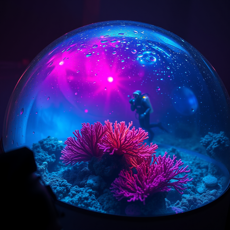 Scuba Diver Explores a Vibrant, Neon-lit Coral Reef