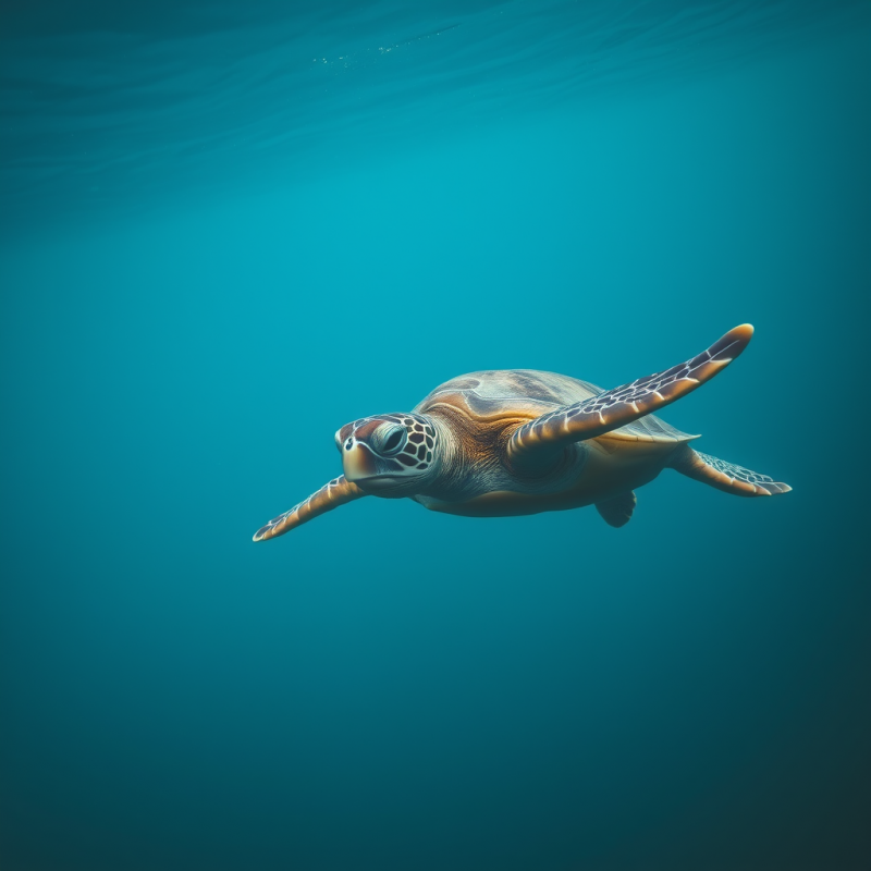Sea Turtle Swimming in Clear Turquoise Water
