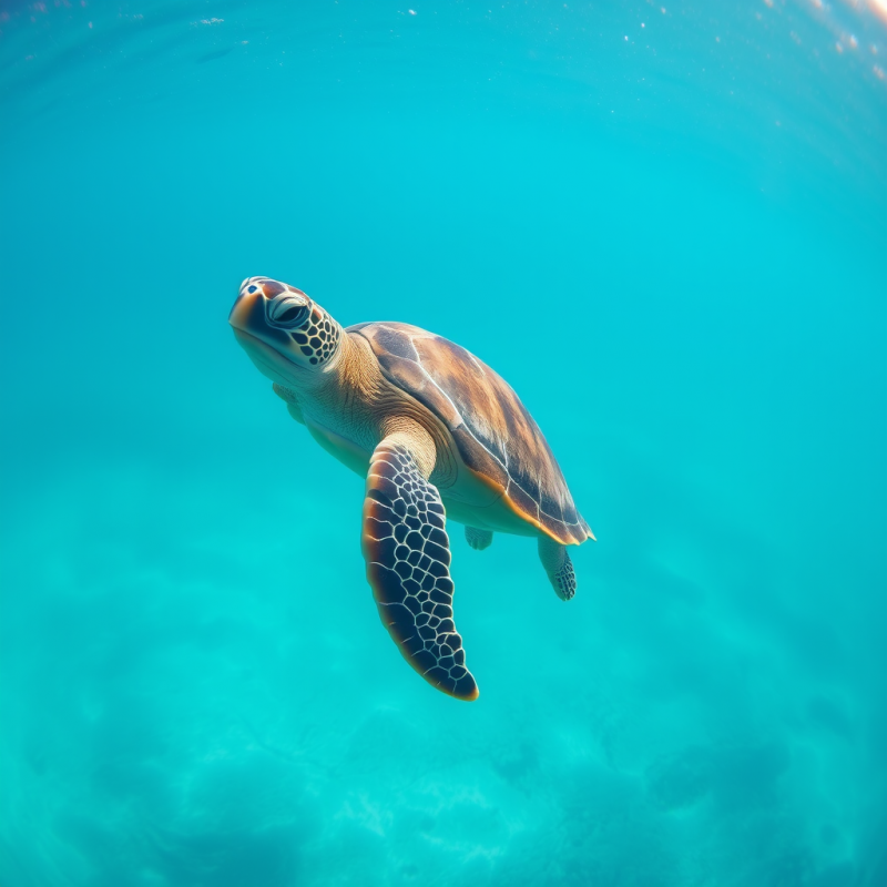 Sea Turtle Swimming in Clear Turquoise Water