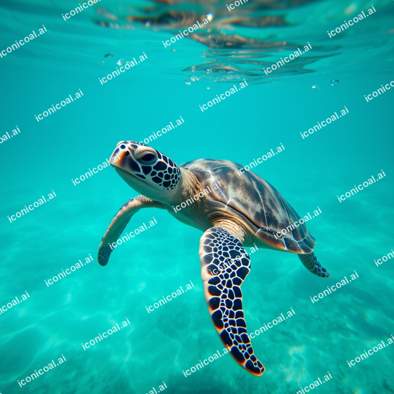 Sea Turtle Swimming In Clear Turquoise Water