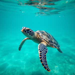 Sea Turtle Swimming In Clear Turquoise Water
