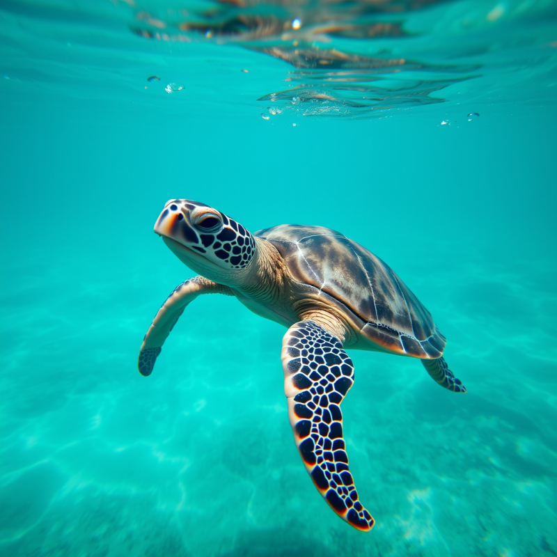 Sea Turtle Swimming in Clear Turquoise Water